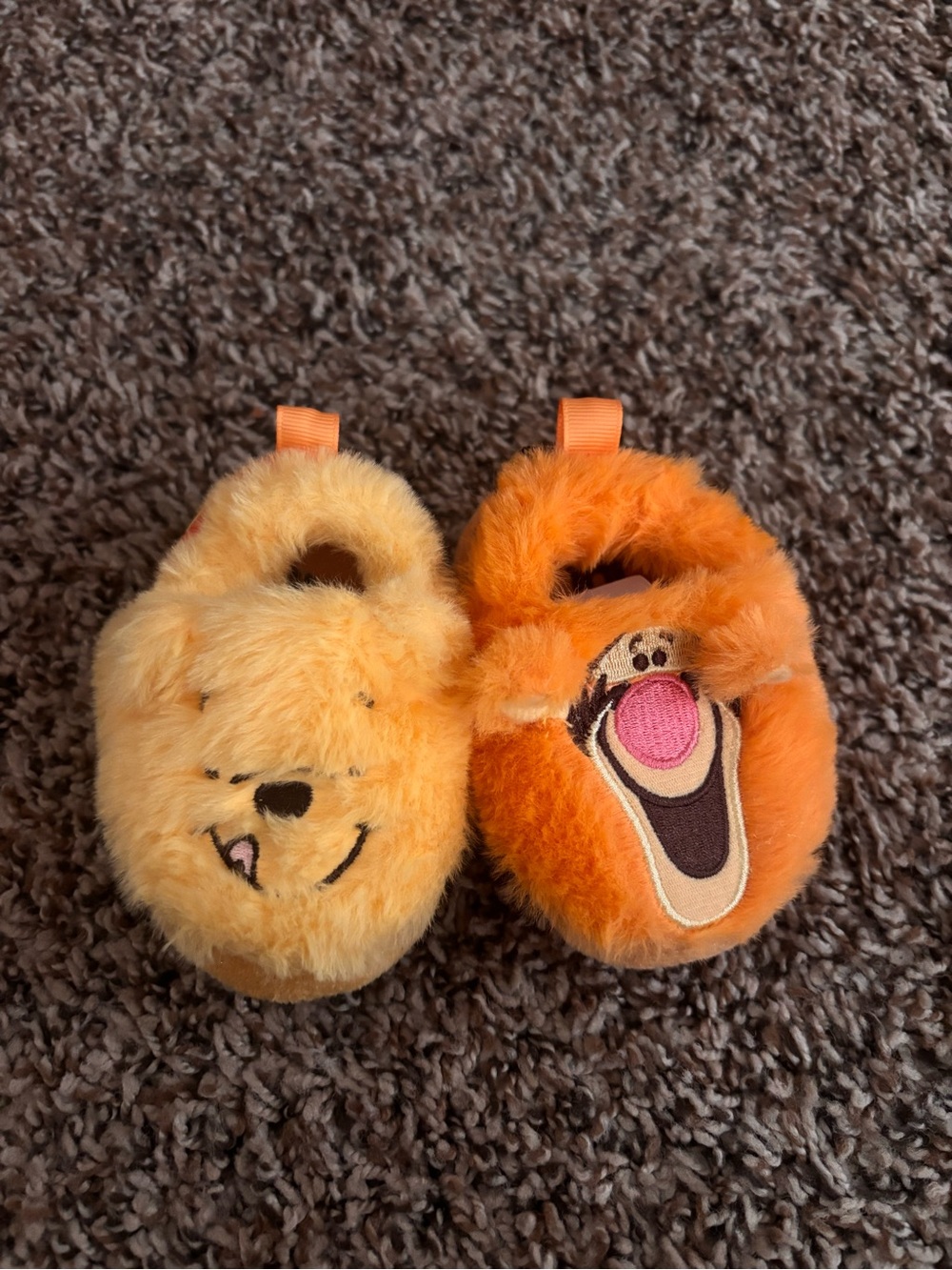 Disney Plush Winnie the Pooh & Tigger Kids Slippers in Yellow and Orange